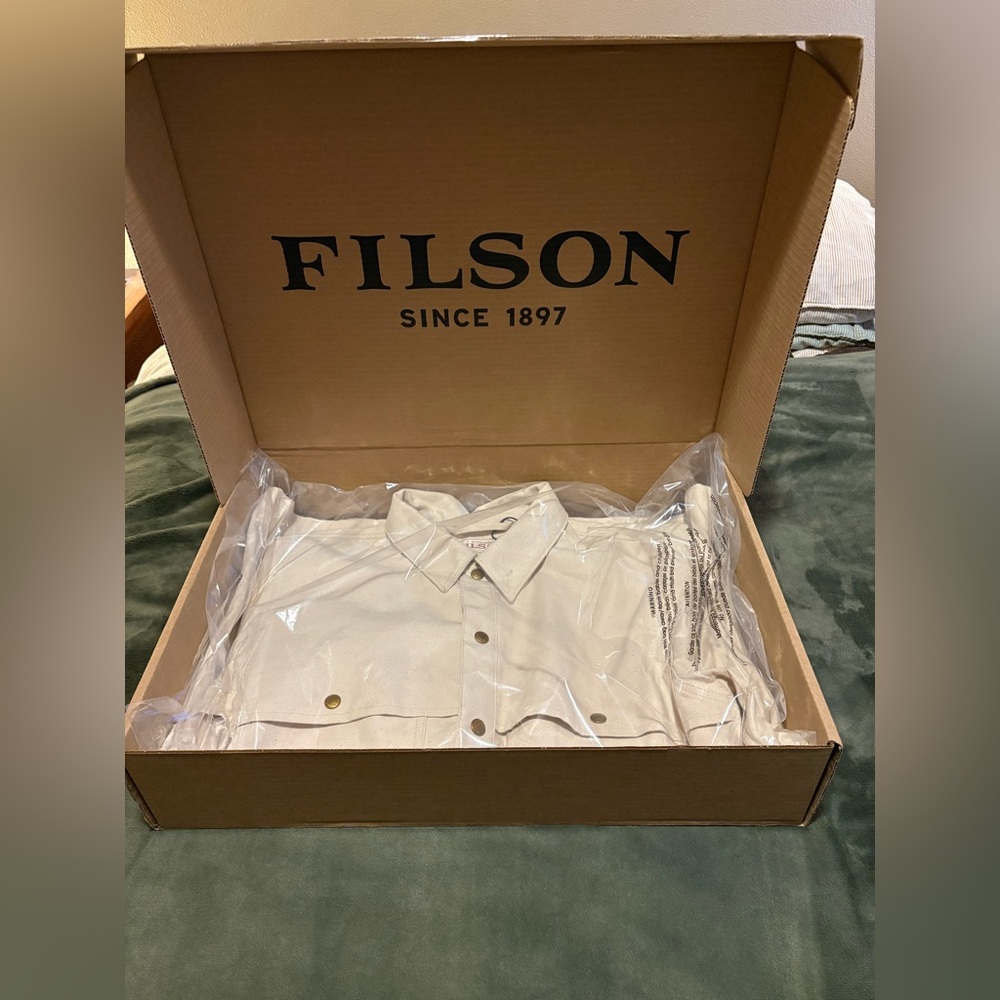 Filson Dry Tin Cloth Forester Jac-Shirt, Mens sz Large, Natural Seed Rare w/box